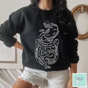 Sudadera con el tracto gastrointestinal, suéter del tracto digestivo, suéter de anatomía, sudadera con cuello redondo con la anatomía del tracto gastrointestinal, gastroenterología, gastroparesia, EII