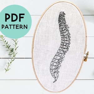 Spine Anatomy Embroidery Pattern, Medical Embroidery Pattern, Orthopedic Gift, DIY Digital Download, Spinal Surgery, Modern Hand Embroidery