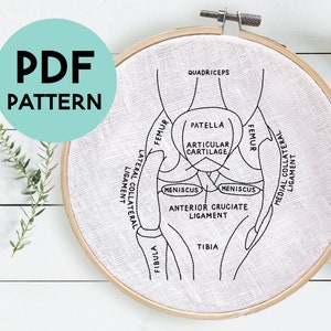 Knee Anatomy Embroidery, Knee Embroidery, Orthopedic Doctor Gift, Physical Therapist, Knee Surgery Gift, Anatomical Knee, Digital Download