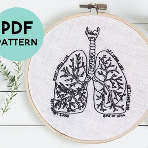 Lungs Anatomy Embroidery Pattern, Lungs Anatomy, Medical Embroidery Pattern, DIY Digital Download, Lung Cancer Gift, Lungs PDF Pattern