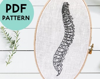 Spine Anatomy Embroidery Pattern, Medical Embroidery Pattern, Orthopedic Gift, DIY Digital Download, Spinal Surgery, Modern Hand Embroidery