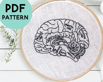 DIY Brain Embroidery Pattern, Brain Anatomy Embroidery Pattern, Neurology Embroidery, Neurologist Pattern, Anatomical Brain, Brain Pattern