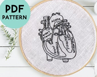DIY Heart Anatomy Embroidery Pattern, Heart Embroidery, Anatomical Heart, Cardiology Embroidery, Cardiologist Gift, Digital Download