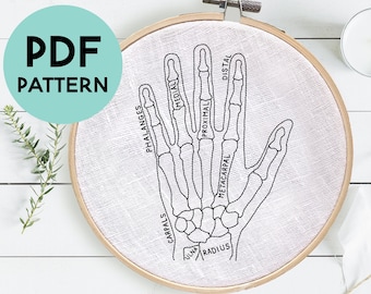 DIY Hand Anatomy Embroidery Pattern, Handmade Embroidery, Occupational Therapist Gift, Hand Therapist Gift, Hand Surgeon, Hand Embroidery