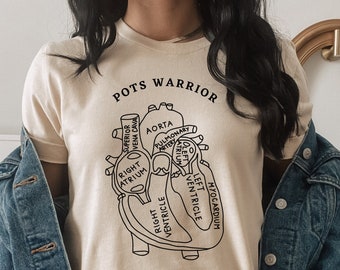 Camisa de guerrero POTS, síndrome de taquicardia ortostática postural, síndrome de POTS, camiseta de anatomía del corazón, camisa de concientización POTS, camiseta de concientización