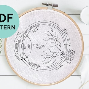 DIY Eye Anatomy Embroidery Pattern, Eyeball Pattern, Optometrist Embroidery Gift, Ophthalmologist Gift, Eye Anatomy Art, Digital Download