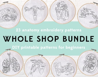 23 Anatomy Embroidery Patterns, Embroidery Pattern Bundle, Medical Patterns, Medical Embroidery, Anatomy Patterns, Whole Shop Bundle Digital
