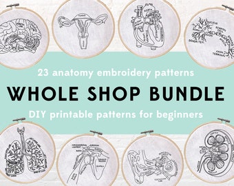 23 Anatomy Embroidery Patterns, Embroidery Pattern Bundle, Medical Patterns, Medical Embroidery, Anatomy Patterns, Whole Shop Bundle Digital