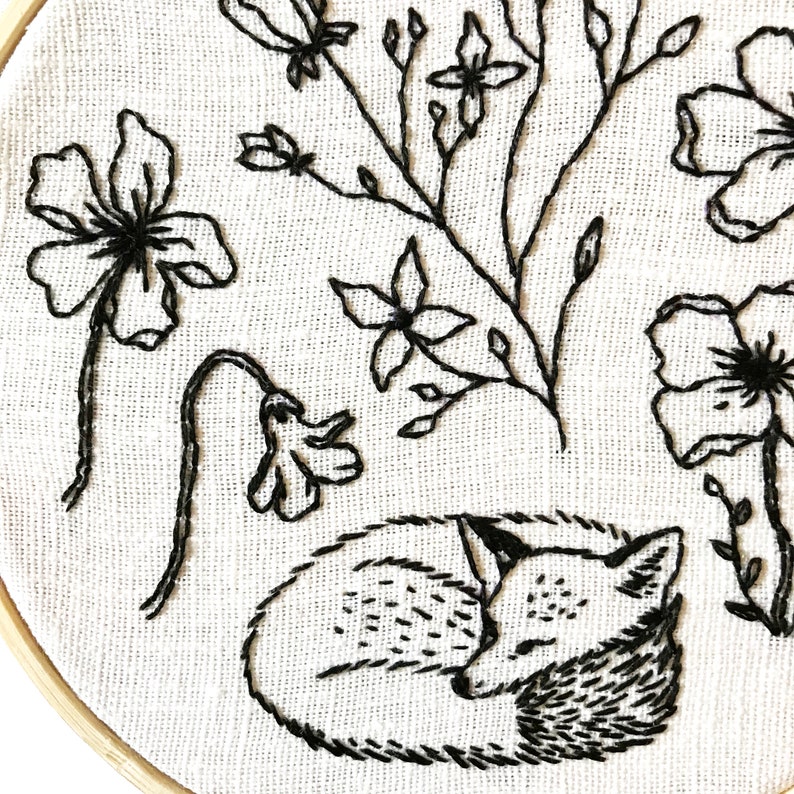 Sleeping fox embroidery pattern cute fox embroidery  etsy Sleeping fox embroidery pattern cute fox embroidery  etsy