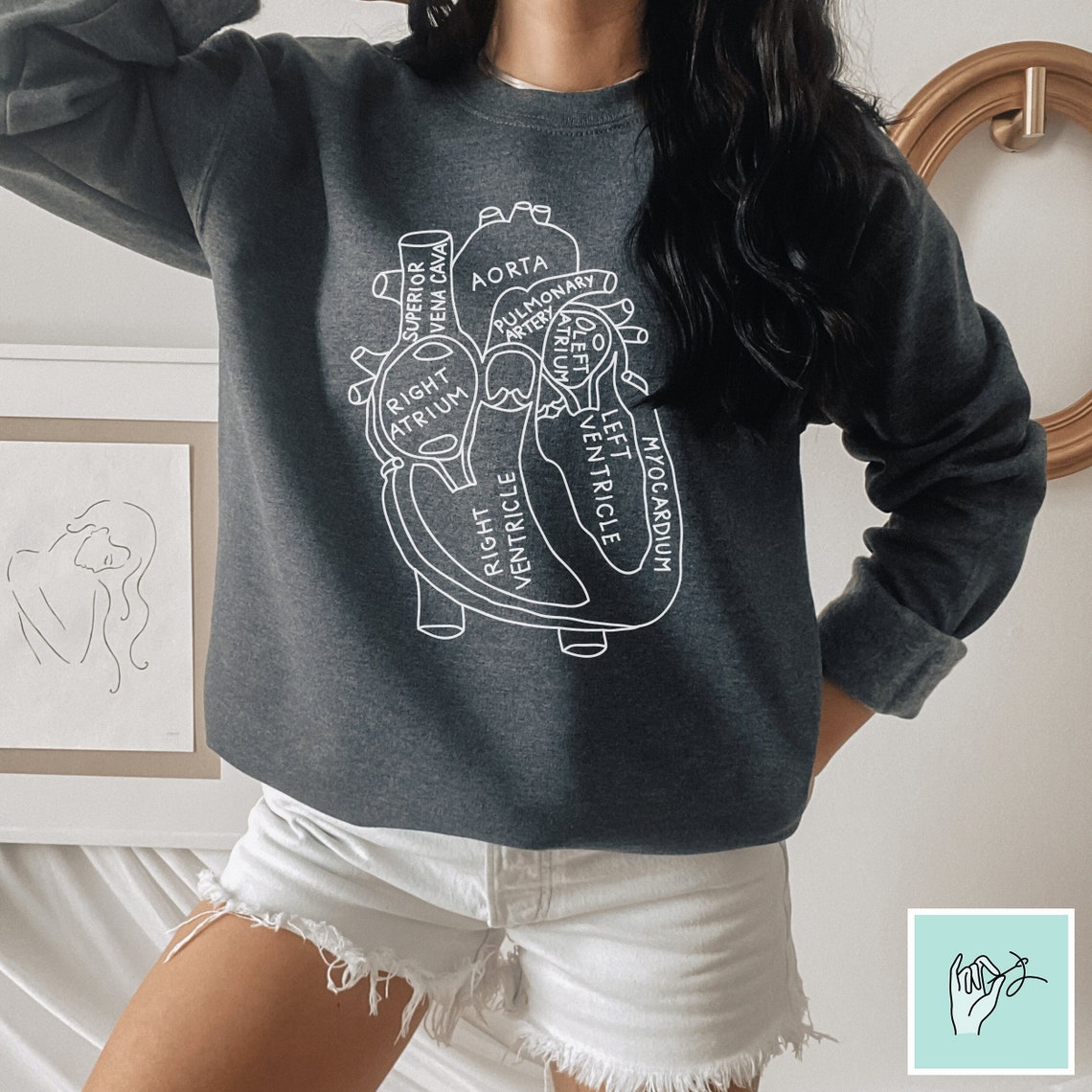 Heart Anatomy Sweatshirt Anatomical Heart Heart Sweatshirt | Etsy