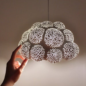 Handmade Cloud Pendant Lamp - Paper Mache Pendant Light with Glass Beads - Made from recycled office paper