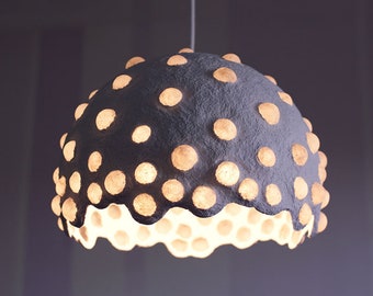 Paper mache pendant light - white recycled paper lampshade - paper pulp light - translucent paper light - hanging lamp - 30 cm/12'' diameter