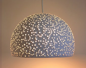 Paper mache pendant light with glass beads - white papermache shade - recycled paper light - hanging light - 30 cm/12'' diameter