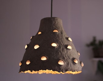Paper mache pendant light - recycled paper lampshade - eco-friendly - paper pulp lamp - ceiling lamp - hanging lamp