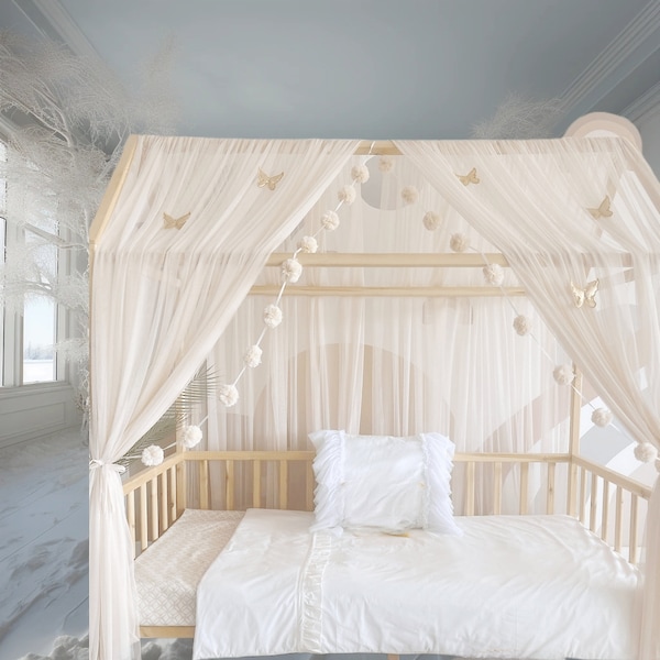 Montessori Bed Canopy, Kids Bed Canopy, Montessori Bed Curtains, Crib Netting, Kids Room Decor