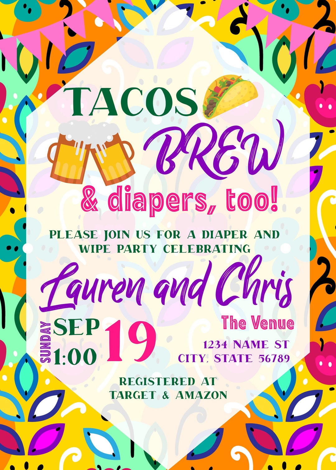 Tacos Brew & Diapers Too Diaper Shower Baby Shower Etsy