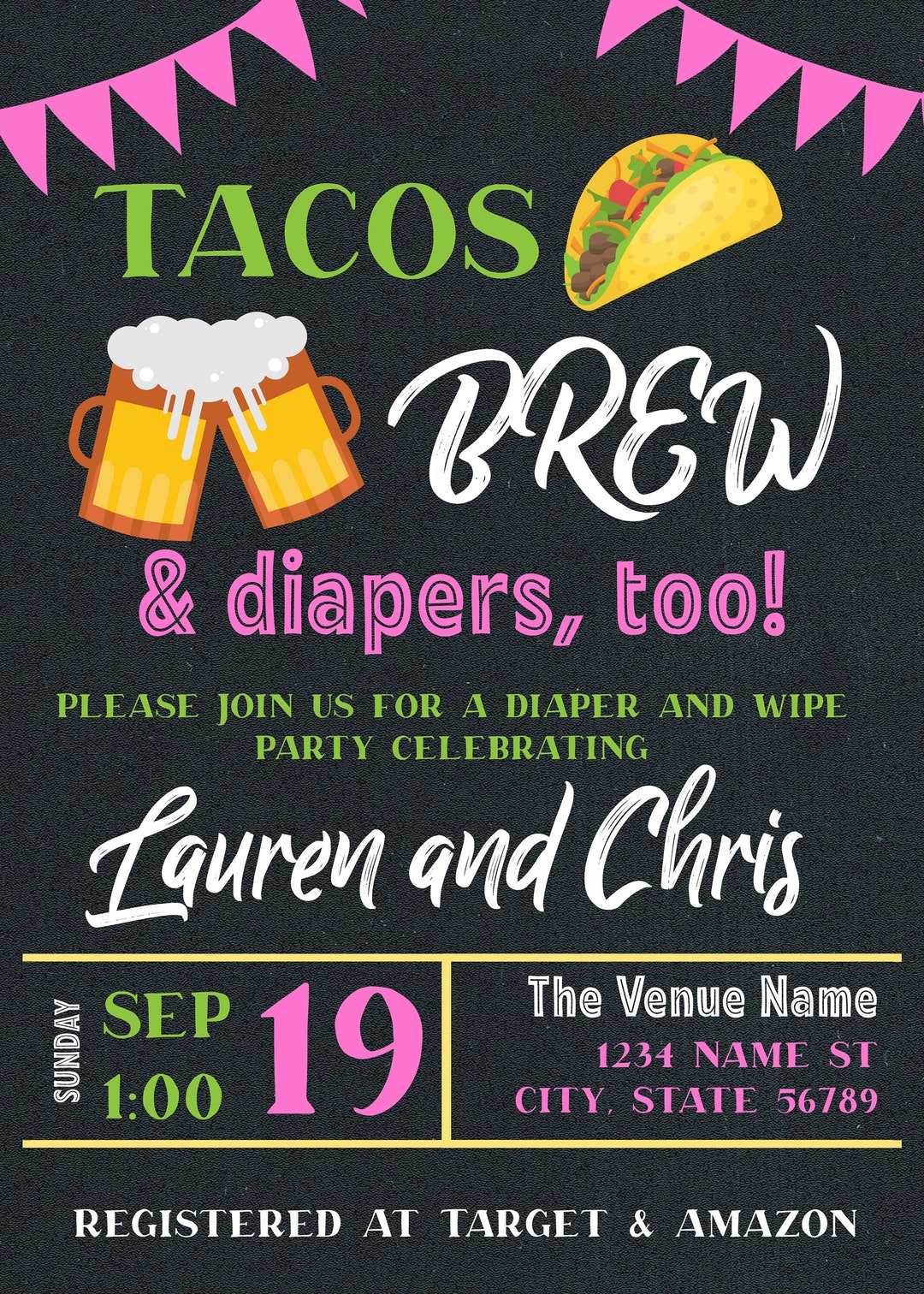 Tacos Brew & Diapers Too Diaper Shower Baby Shower Etsy