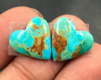 Mohave Turquoise Pair Cabochon...Heart Cabochon...15x15x4 mm...9 Cts...A#M5074
