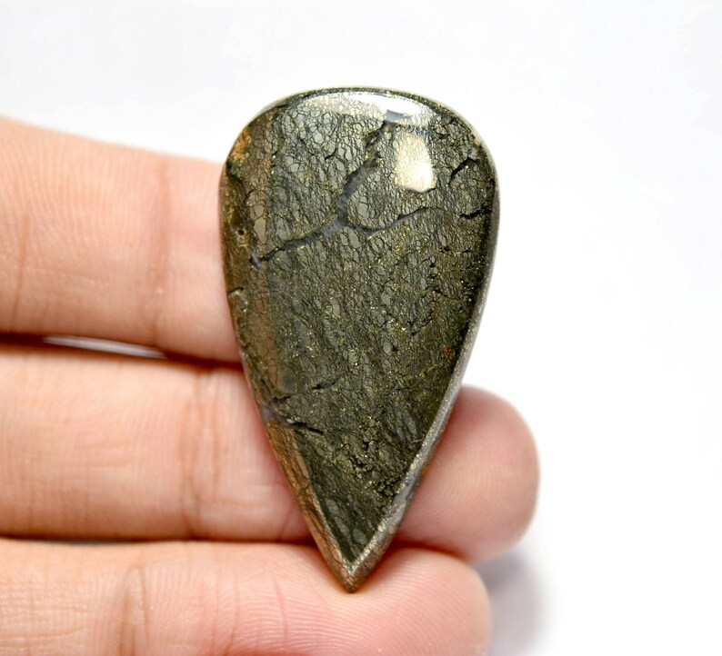 Feather Plume Marcasite Cabochon...Nipomo Marcasite Cabochon...Pear Cabochon...39x22x5 mm..42 Cts...#F9511