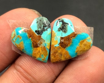 Mohave Turquoise Pair Cabochon...Heart Cabochon...15x15x3 mm...9 Cts...A#M5075