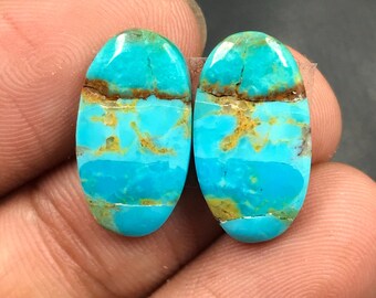 Mohave Turquoise Pair Cabochon...Oval Cabochon...18x10x4 mm...10 Cts...A#M5062