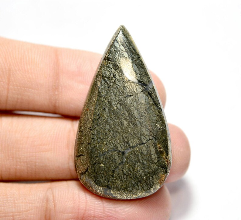 Feather Plume Marcasite Cabochon...Nipomo Marcasite Cabochon...Pear Cabochon...39x22x5 mm..42 Cts...#F9511