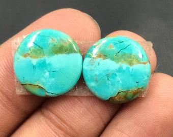 Paire de cabochons turquoises Mohave...Cabochons ronds...15x3 mm...10 Cts...A#M5082