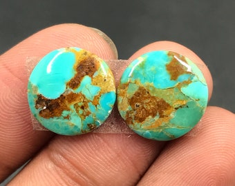 Mohave Turquoise Pair Cabochon...Round Cabochon...14x3 mm...8 Cts...A#M5083