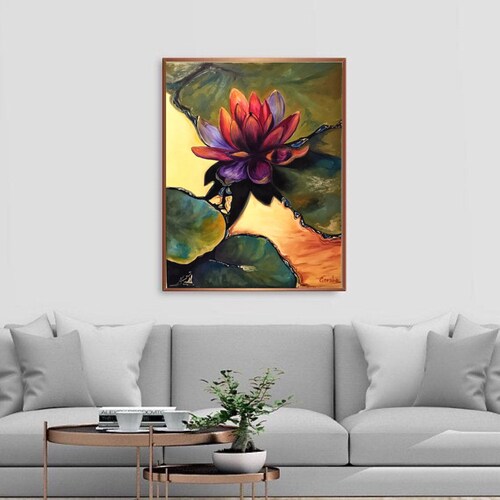 Water lilies painting, painting to the shops bedroom, flowers painting, realistic flowers painting, modern art, water lilies
