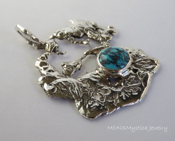 Sterling Silver Turquoise Pendant, Rare Natural T… - image 1