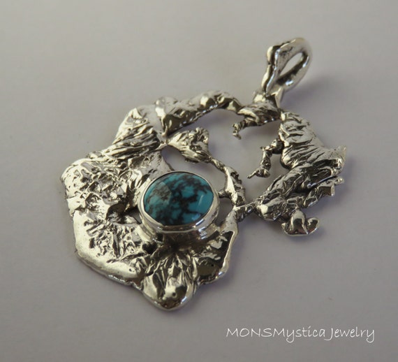 Sterling Silver Turquoise Pendant, Rare Natural T… - image 2