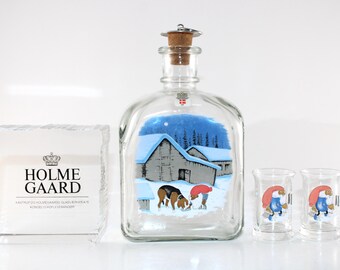 Holmegaard - Lovely Vintage Aquavit Glass Bottle With a Christmas