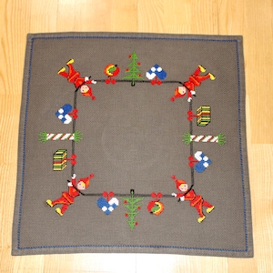 Swedish vintage Christmas embroidered square tablecloth with lovely decor- Made in Sweden 1970.