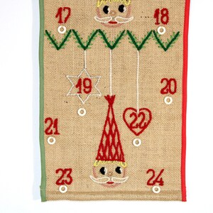 Danish vintage embroidered Christmas advent calendar Wall hanging Made in Denmark 1970. image 4