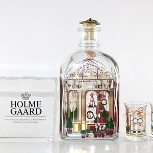 Holmegaard - Lovely vintage Christmas glass bottle and 2 aquavit glasses   - Made in Denmark 1995.