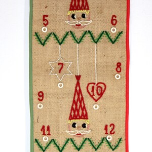 Danish vintage embroidered Christmas advent calendar Wall hanging Made in Denmark 1970. image 2