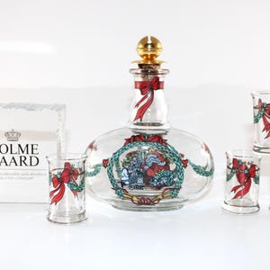 Holmegaard  - Jingle bell - Lovely Christmas bottle and 4 aquavit glasses  -  Made in Denmark 1989.