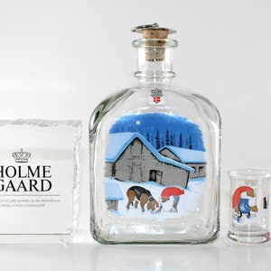 Holmegaard - Lovely vintage Christmas glass bottle and 2 aquavit glasses  - Designed by Michael Bang - Made in Denmark 1990.