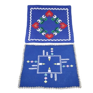 2 lovely danish square Christmas embroidered decoration tablecloth - Made in Denmark 1960.
