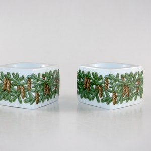 Royal Copenhagen -  2 Beautiful ceramic candleholders - With Christmas decor - Made in Denmark 1960.