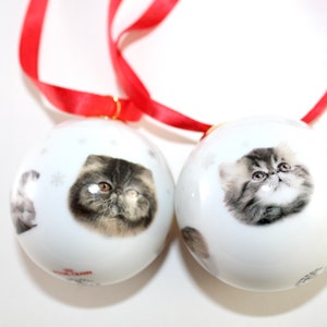 Porsgrund - 2 個の愛らしいクリスマス磁器製オーナメント / ボール - ロイヤルカナン - ノルウェー製。