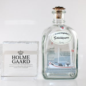 Holmegaard - Beautiful vintage glass bottle with an iconic danish fishboat  - Made in Denmark 1983.