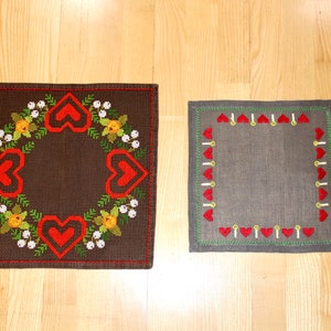 2 Vintage embroidered square tablecloths with lovely Christmas decor - Made in Denmark 1960.