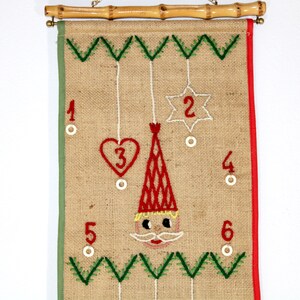 Danish vintage embroidered Christmas advent calendar Wall hanging Made in Denmark 1970. image 3