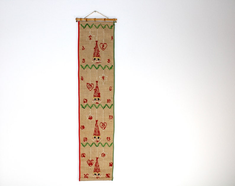 Danish vintage embroidered Christmas advent calendar Wall hanging Made in Denmark 1970. image 7