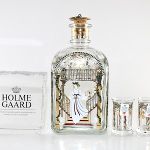 Vintage Holmegaard Christmas Liquor Bottle & Glasses Set - Danish Lucia Design