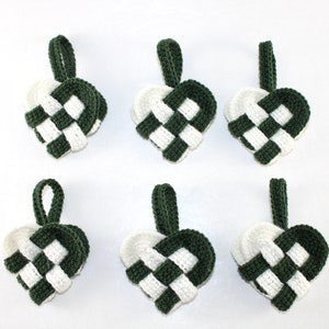 NEW  - 6 beautiful crocheted braided Christmas hearts - Handmade in Denmark.