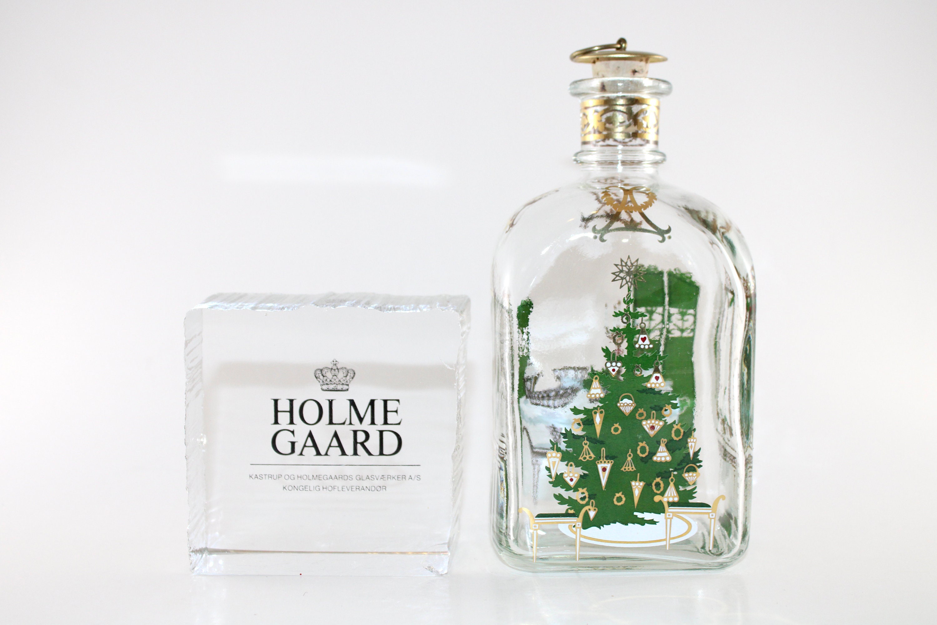 Holmegaard - Lovely Vintage Aquavit Glass Bottle With a Christmas