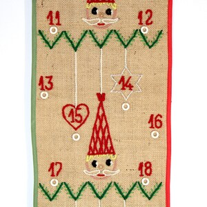 Danish vintage embroidered Christmas advent calendar Wall hanging Made in Denmark 1970. image 6