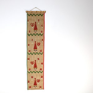 Danish vintage embroidered Christmas advent calendar Wall hanging Made in Denmark 1970. image 1